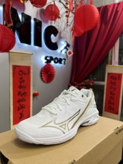 Giày Cầu Lông Mizuno Wave Claw 3- Trắng Vàng Bạc