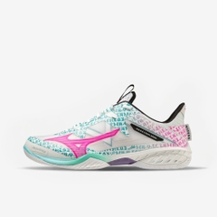 Giày cầu lông Mizuno Wave Claw Neo 2- Trắng Hồng Xanh