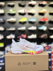 Giày cầu lông Mizuno Wave Claw Neo 2- Trắng Vàng Hồng