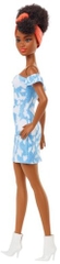 Mattel - Barbie Fashionista Doll, Off Shoulder Bleached Denim Dress, White Booties, Orange Hair Bandana, Curly Brown Hair (Large Item, Doll)