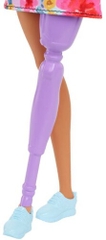 Mattel - Barbie Fashionista Doll, One Shoulder Floral Dress, Cat-Eye Sun Glasses, Blue Sneakers, Long Pink Wavey Hair and Purple Prosthetic Leg (Large Item, Doll)