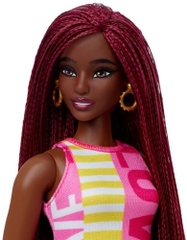 Mattel - Barbie Fashionista Doll, Color Block "Love" Dress, Earrings, White Sneakers and long Braided Hair (Large Item, Doll)
