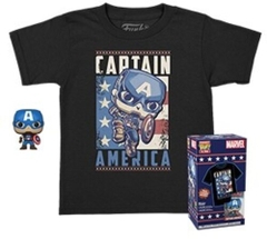 ÁO THUN ( TEE )  + FUNKO POCKET POP!  : Marvel- Captain America- L(KD) (Vinyl Figure, Size Large)