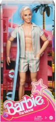 Mattel - Barbie The Movie Ken Doll Wearing Pastel Striped Beach Matching Set with Surfboard (Large Item, Doll)