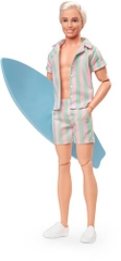 Mattel - Barbie The Movie Ken Doll Wearing Pastel Striped Beach Matching Set with Surfboard (Large Item, Doll)