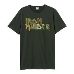 IRON MAIDEN EDDIES LOGO AMPLIFIED VINTAGE CHARCOAL LARGE T SHIRT