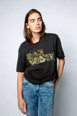 IRON MAIDEN EDDIES LOGO AMPLIFIED VINTAGE CHARCOAL LARGE T SHIRT