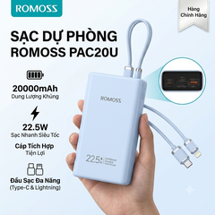 [Instock] PIN DỰ PHÒNG ROMOSS 20.000MAH 22.5W KÈM CÁP 2 ĐẦU TIỆN DỤNG  (Kho đối tác)