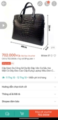 [Instock] CẶP CÔNG SỞ DA BÒ DẬP VÂN CÁ SẤU 2 MẶT, ĐỰNG VỪA LAPTOP 15,6 INCHES  (Kho đối tác)