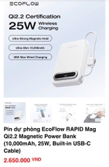 [Sẵn hàng] PIN DỰ PHÒNG MAGSAFE ECOFLOW RAPID MAG QI2.2 25W 10.000MAH, MÀN HÌNH MÀU (Kho đối tác)