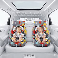 [Ghế trẻ em] Thương hiệu POPMAX IMOOZ( UK ), có khoá ISOFIX, cho 2-12 tuổi (9-36kg) PM2105 ,tháo được tựa - CHỈ CÒN MẪU CHIẾC LÁ
