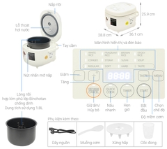 Nồi cơm điện tử Toshiba 1.8 lít RC-18DR4TVN (Trắng / Xám đậm)
