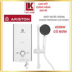 Máy nước nóng trực tiếp Ariston 4500W AURES PREMIUM 4.5P IVORY, Có bơm trợ lực
