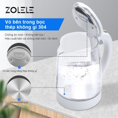 Bình đun siêu tốc 2 lít Zolele ZH101, Bình thủy tinh