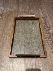 Khay kính viền gỗ quai bạc