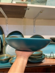 Dĩa trang trí 24cm xanh ngọc bích viền nâu (matte)