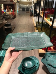 Dĩa chữ nhật sen 36cm xanh Thiên Phúc