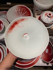 Đĩa có chân viền hoa 10inch Trăng Đỏ