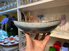 Đĩa oval sâu 22cm xanh kẻ viền đen