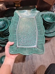 Dĩa chữ nhật sen 32cm xanh Thiên Phúc