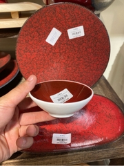 Chén chấm 3.75inch miệng xéo đỏ viền trắng