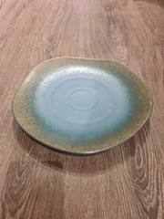 Đĩa trẹt 25cm xanh ngọc bích viền nâu (matte)