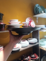 Đĩa soup đen matte chấm bi 11inch