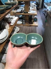 Chén chấm 2 ngăn 15.5x8.5cm xanh lá đậm trổ (matte)