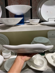Đĩa oval sâu 14 trắng chấm nổi
