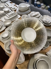 Đĩa soup 28cm nhũ vàng