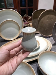 Hũ muối 4 x 6.8cm xanh ngọc viền nâu (matte)