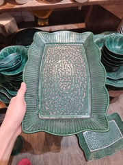Dĩa chữ nhật sen 36cm xanh Thiên Phúc