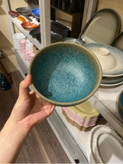 Tô tròn 16cm màu Ngọc Bích Viền Nâu phun hạt (HĐ)