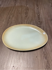 Dĩa dài 33x23cm xanh ngọc matte viền nâu (HĐ)
