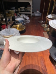 Đĩa soup trắng vành kẻ 28*14cm