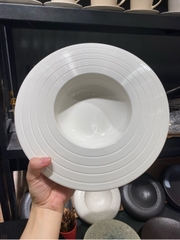 Đĩa soup trắng vành kẻ 28*14cm