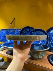 Đĩa tròn vành đứng 9inch hoa xanh