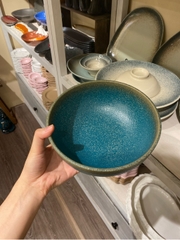 Tô tròn 20cm màu Ngọc Bích Viền Nâu phun hạt (HĐ)