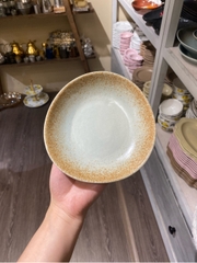 Dĩa 15cm xanh ngọc matte viền nâu (HĐ)