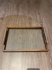 Khay kính viền gỗ quai bạc