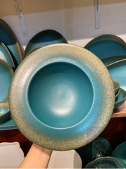 Dĩa trang trí 24cm xanh ngọc bích viền nâu (matte)