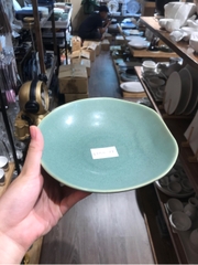 Dĩa sâu 21cm xanh lá đậm trổ (matte)