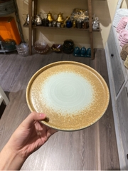 Dĩa tròn vành đứng 22cm Xanh Ngọc (Matte) viền nâu (DAS2) (HĐ)