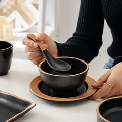 Bát Đĩa Phíp Melamine Đen Viền Cam