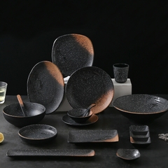 Bát Đĩa Phíp Melamine Đen Viền Cam