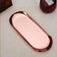 Khay inox bầu dục hồng