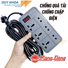 Ổ cắm điện 6 lỗ Rạng Đông màu Xám Công tắc kết hợp Rờ le tự động ngắt điện khi quá tải 2500W - OC06V2