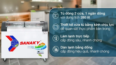 Tủ Đông Sanaky 280 Lít VH-3899KB (kính cong 1N, viền xám)