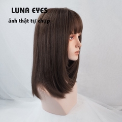 [WL38] Tóc Giả Cụp Lửng Màu Socola Mái Hime