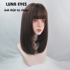 [WL38] Tóc Giả Cụp Lửng Màu Socola Mái Hime
